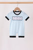Blue Ghost Embroidery Stripe Romper