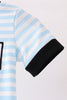 Blue Ghost Embroidery Stripe Romper