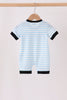 Blue Ghost Embroidery Stripe Romper