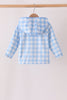 Blue bow embroidery gingham raincoat
