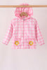 Pink floral embroidery gingham raincoat