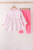 Pink Cowboy boots Smocked Pants Set