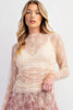 Jet Stream Sheer Floral Mesh Ruched Long Sleeve Top