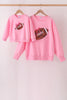 Pink football sequin mom&me top