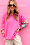 Sachet Pink Mixed Print Patch Drop Shoulder Pullover Top