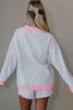Pink Stripe Color Block Detail Long Sleeve Pullover Elastic Waist Pull On Shorts 2pcs Set