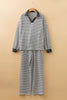 White Stripe Collared Pullover Top and Drawstring Pant Set
