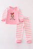 pink stripe girl pajamas set