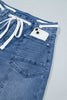 Beau Blue Solid Patchwork Grommet Tie Waist Loose Ankle-Length Jeans