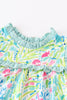 Green lily print ruffle girl baby gown