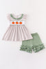 Green plaid french knot pumpkin girl set