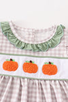 Green plaid french knot pumpkin girl set