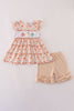 Beige french knot ruffle shorts set