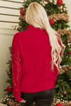 Racing Red Merry Graphic Sequin Sleeve Turtleneck Sweater