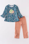 Navy floral pumpkin applique girl set