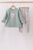 Sage Floral Pumpkin Applique Pants Set