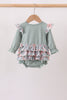 Sage Floral Pumpkin Applique Ruffle Bubble