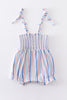 Blue stripe smocked strap girl bubble