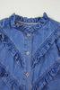 Sky Blue Mineral Wash Cap Sleeve Frilled Button Up Denim Shirt