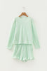 Green Gingham Long Sleeve Loose Top Drawstring Shorts 2pcs Lounge Set