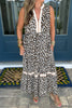 White Leopard Print Colorblock Trim Sleeveless Midi Dress