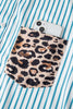 Sky Blue Stripe Contrast Leopard Patchwork Long Shirt Dress with Slits