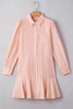 Delicacy Solid Color Flounce Hem Buttoned Turn Down Collar Dress