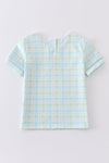 Blue easter plaid he is risen embroidery boy top