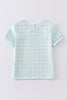 Blue easter plaid he is risen embroidery boy top