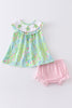 Green Turtle Embroidered Bloomer Set