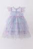 Blue star tiered ruffle tulle dress