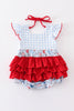 Patriotic day character print plaid ruffle bubble