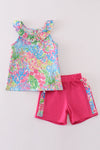 Pink tropical floral girl set