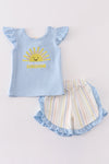 Blue you are my sunshine applique girl set