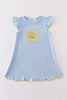 Blue you are my sunshine applique girl dress