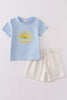 Blue you are my sunshine applique boy set