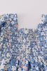 Blue delicate floral smocked girl set