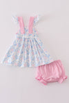 Blue bow tie print girl bloomer set