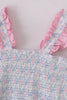 Blue bow tie print smocked mom dress