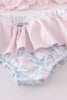 Blue bow tie print smocked 2pc girl swimsuit