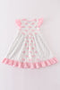 Pink floral bow tie print girl dress