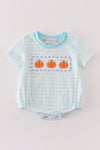 Blue plaid pumpkin embroidery boy bubble