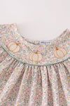 Pink floral print pumpkin embroidery girl ruffle set