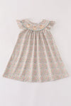 Pink floral print pumpkin embroidery girl dress