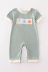 Green pumpkin embroidery boy romper