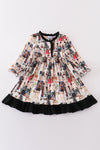 Black music fan print girl gown