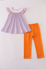Purple Halloween pumpkin ghost embroidery pants set