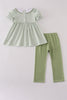 Sage turkey embroidery gingham pants set