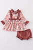 Fall floral print girl bloomer set