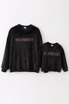 Black velvet blessed embroidery mom&me sweatshirt